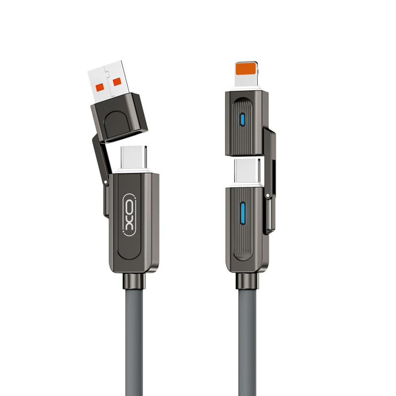 Obrazek XO KABEL NB275 4w1 USB-C+LIGHTNING/USB+ USB-C 60W 1m szary