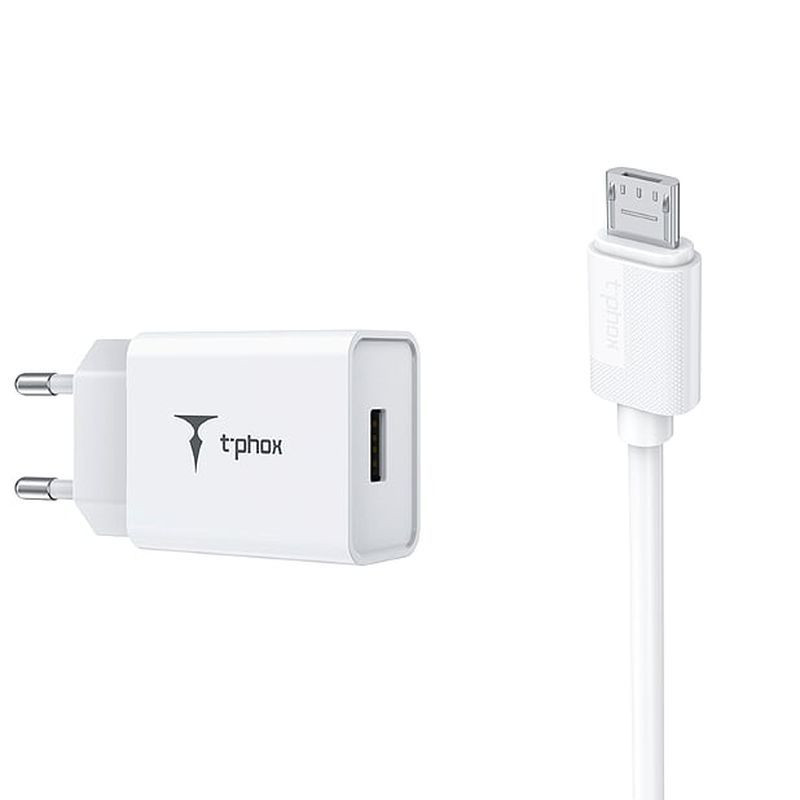 Obrazek Ładowarka sieciowa T-PHOX MINI-EU MICRO USB WHITE 1.2M 2.4A