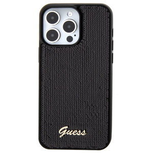 Obrazek GUESS IPHONE 15 PRO SEQUIN SCRIPT METAL GUHCP15LPSFDGSK CZARNY/BLACK