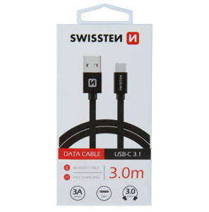 Obrazek KABEL SWISSTEN TEXTILE USB/USB-C 3A 3M BLACK