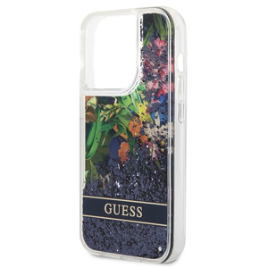 Obrazek GUESS IPHONE 14 PRO FLOWER LIQUID GLITTER GUHCP14LLFLSB NIEBIESKI/BLUE