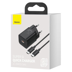 Obrazek Ładowarka sieciowa BASEUS SUPER SI USB-C/USB-C 25W 1xUSB + KABEL 1M BLACK