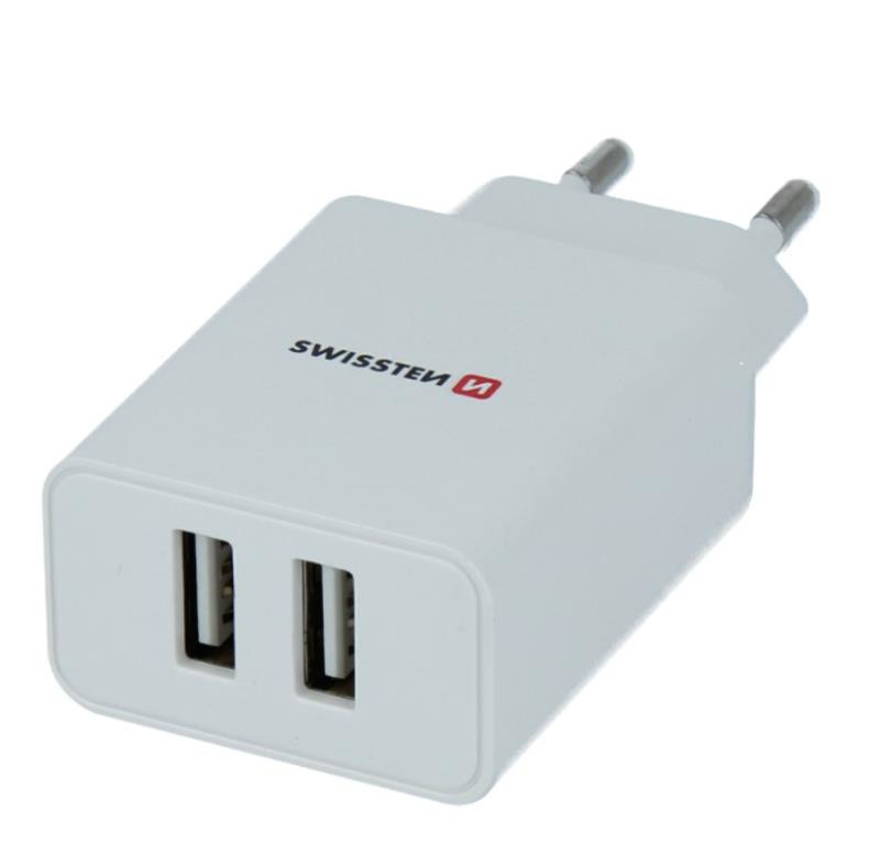 Obrazek Ładowarka sieciowa SWISSTEN SMART IC 2,1A WHITE 2X USB