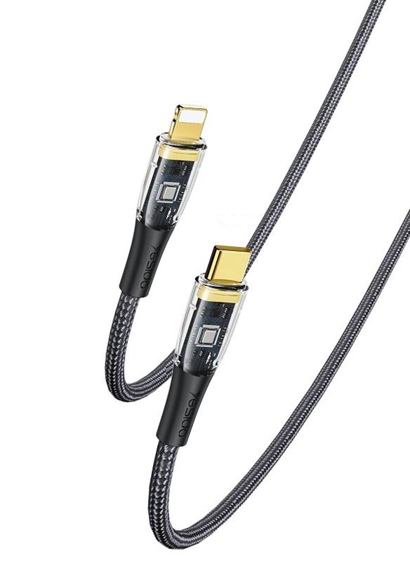 Obrazek Yesido Kabel CA102 PD 20W Type-C/Lightning 2m PVC 3A, BLACK / CZARNY