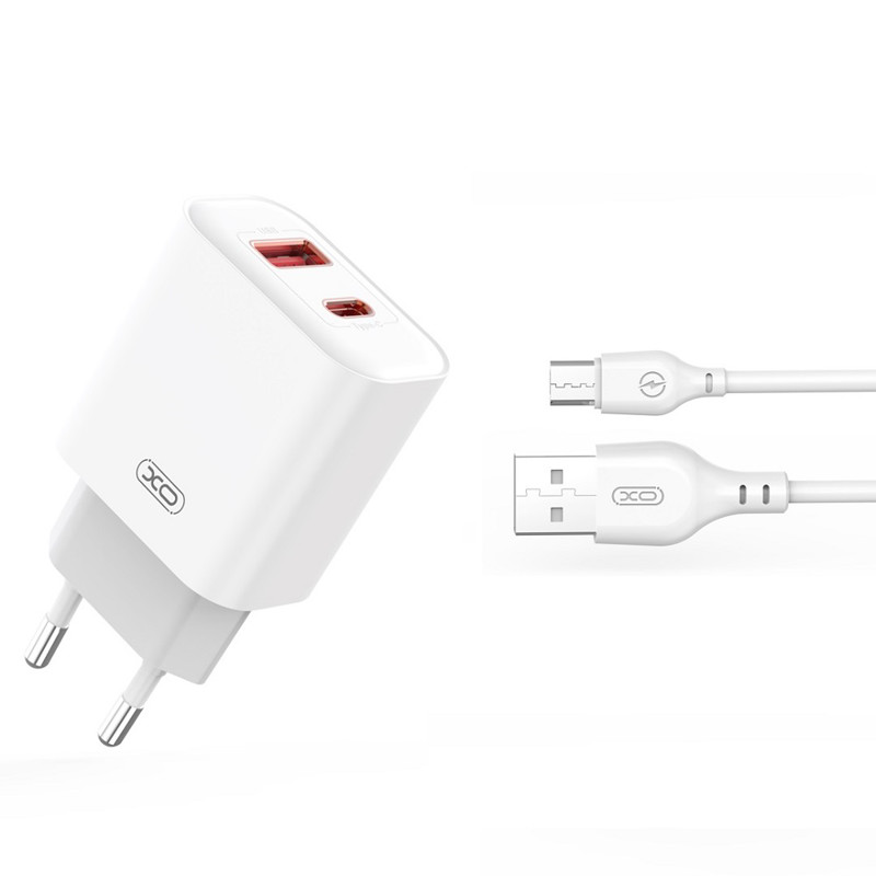 Obrazek XO ładowarka sieciowa CE12 PD QC 3.0 20W BIAŁA + KABEL USB/MICROUSB