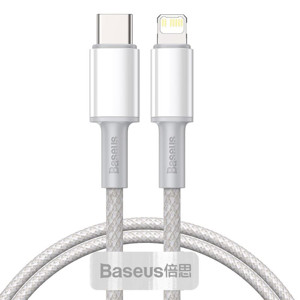 Obrazek KABEL BASEUS HIGH DENSITY BRAIDED UBS-C/LIGHTNING 20W 5A PD 1M WHITE