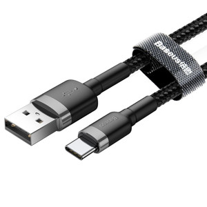 Obrazek KABEL BASEUS KEVLAR USBforTYPE-C GRAY/BL GRAY/BLACK, 3A, 1M // CAFULE