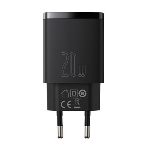 Obrazek Ładowarka sieciowa BASEUS COMPACT QC USB-USB-C 20W CZARNA/BLACK