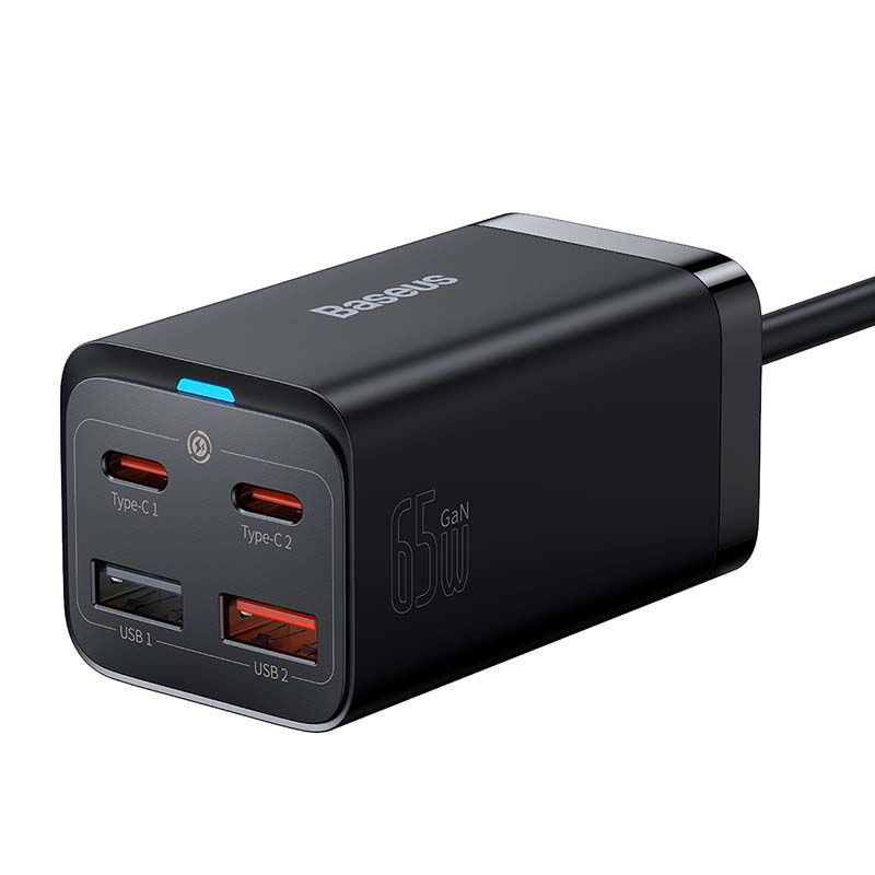 Obrazek Ładowarka sieciowa BASEUS GaN3 PRO 2xUSB-C+2xUSB 65W BLACK