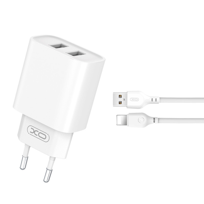 Obrazek XO ładowarka sieciowa CE02C 2xUSB 2,1A BIAŁA + KABEL LIGHTNING