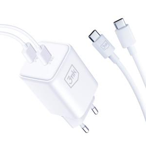 Obrazek 3MK ŁAD SIEC HYPER CHARGER 45W PD+USB
Z KABLEM UBS-C/USB-C BIAŁA