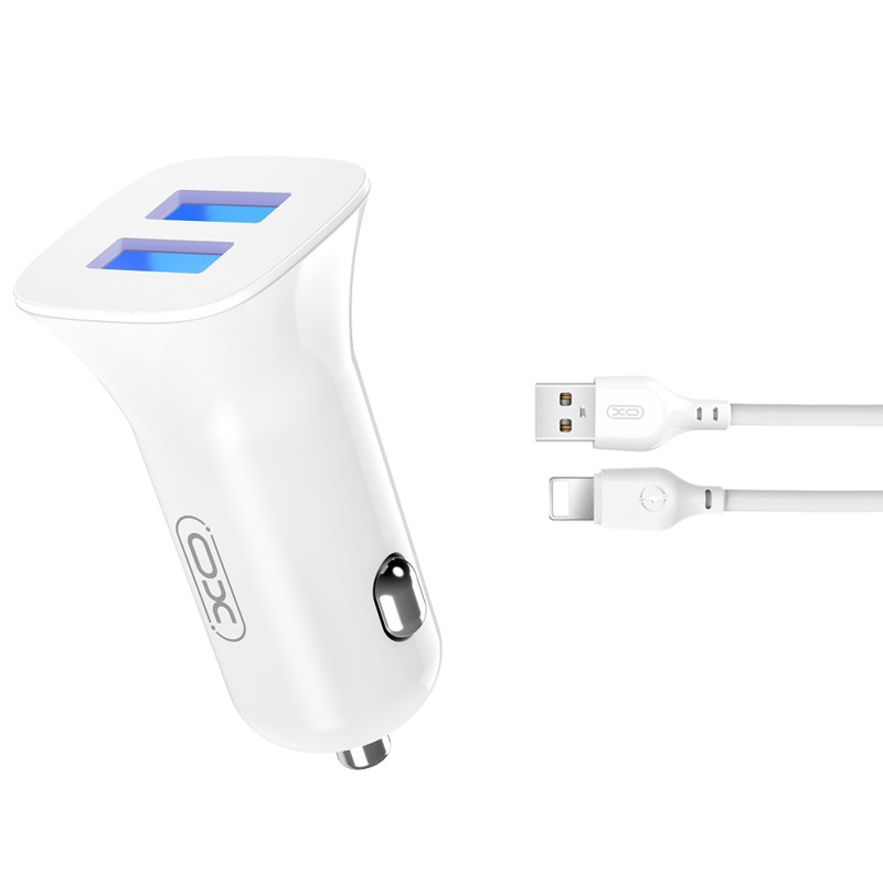 Obrazek XO ładowarka samochodowa TZ10 2x USB 2,4A biała + kabel lightning