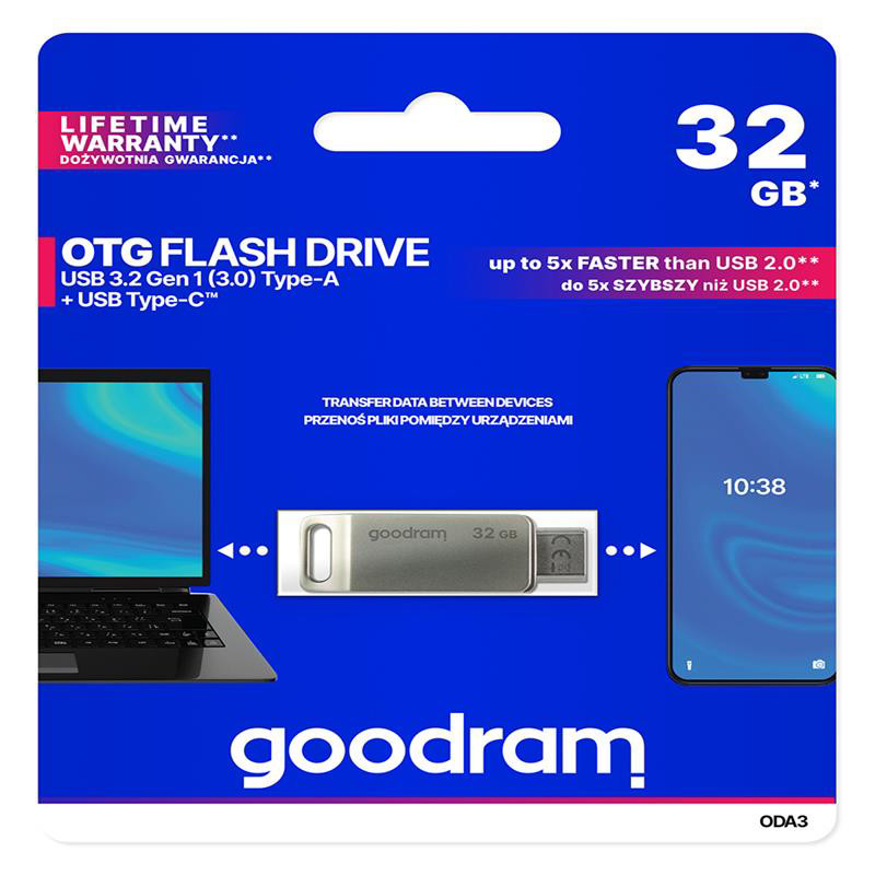 Obrazek PenDrive 3.2 GOODRAM ODA3 SILVER 32GB TYPE-A + TYPE-C