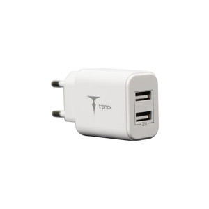 Obrazek Ładowarka sieciowa T-PHOX POCKET CHARGER 2xUSB 2.1A WHITE