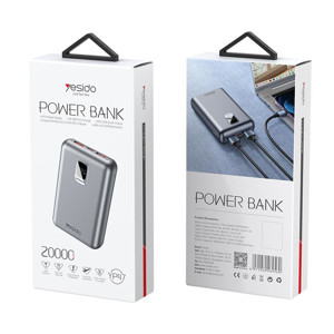 Obrazek Yesido Powerbank YP47 20 000 mAh 22.5W + PD20W, LED, SILVER / SREBRNY