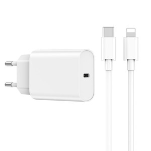 Obrazek WIWU Ładowarka Sieciowa Wi-U001 PD 20W 1x USB-C biały + kabel USB-C- Lightning