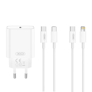 Obrazek XO ładowarka sieciowa CE32 PD 20W 1x USB-C BIAŁA + KABEL LIGHTNING