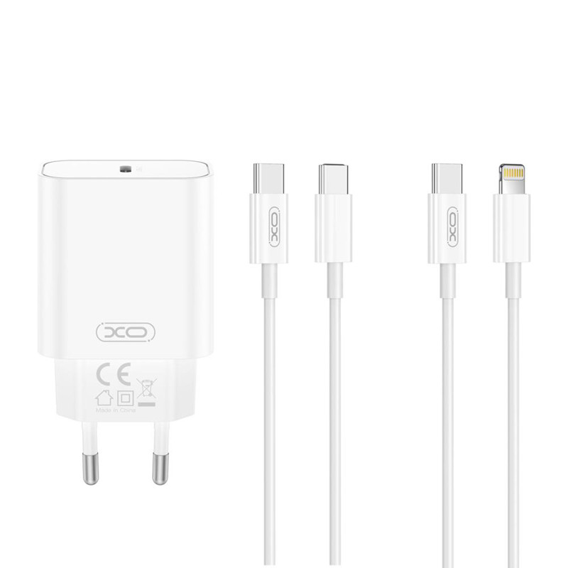 Obrazek XO ładowarka sieciowa CE32 PD 20W 1x USB-C BIAŁA + KABEL LIGHTNING