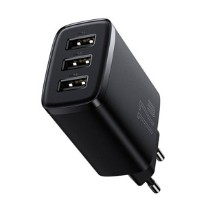 Obrazek Ładowarka sieciowa BASEUS COMPACT QUICK CHARGER 3xUSB 17W CZARNA/BLACK