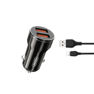 Obrazek XO ładowarka samochodowa CC48 2x USB 2,4A CZARNA + KABEL LIGHTNING