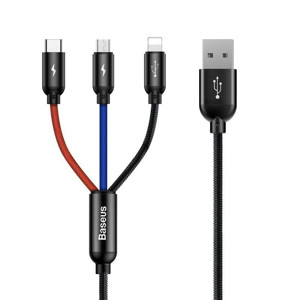 Obrazek KABEL BASEUS PRIMARY COLORS 3w1 USB-C/LIGHTNING/MICRO USB 3.5A 1.2M BL