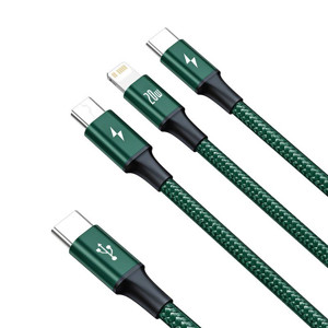 Obrazek KABEL BASEUS RAPID SERIES 3W1 20W 1.5M MICRO USB/USB-C/LIGHTNING GREEN