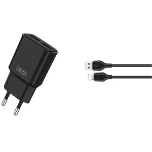 Obrazek XO ładowarka sieciowa L92C 2x USB 2,4A CZARNA + KABEL LIGHTNING