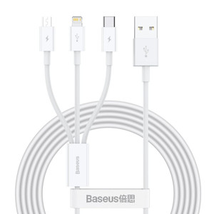 Obrazek KABEL BASEUS SUPERIOR SERIES 3w1 3.5A USB DO MICRO/USB-C/LIGHTNING 1.5M WHITE