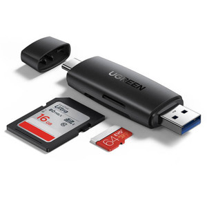 Obrazek Ugreen adapter czytnik kart SD / micro SD USB-A / USB-C czarny