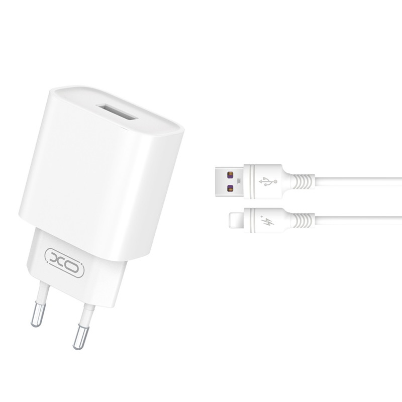 Obrazek XO ładowarka sieciowa CE02D QC 3.0 18W 1xUSB BIAŁA + KABEL LIGHTNING