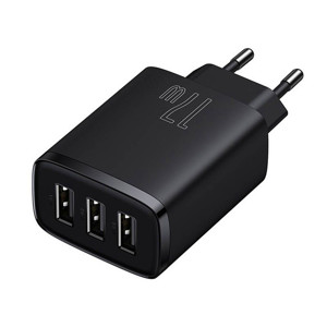 Obrazek Ładowarka sieciowa BASEUS COMPACT QUICK CHARGER 3xUSB 17W CZARNA/BLACK