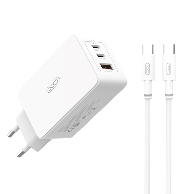 Obrazek XO ładowarka sieciowa CE13 PD QC 3.0 65W BIAŁA + KABEL USB-C/USB-C