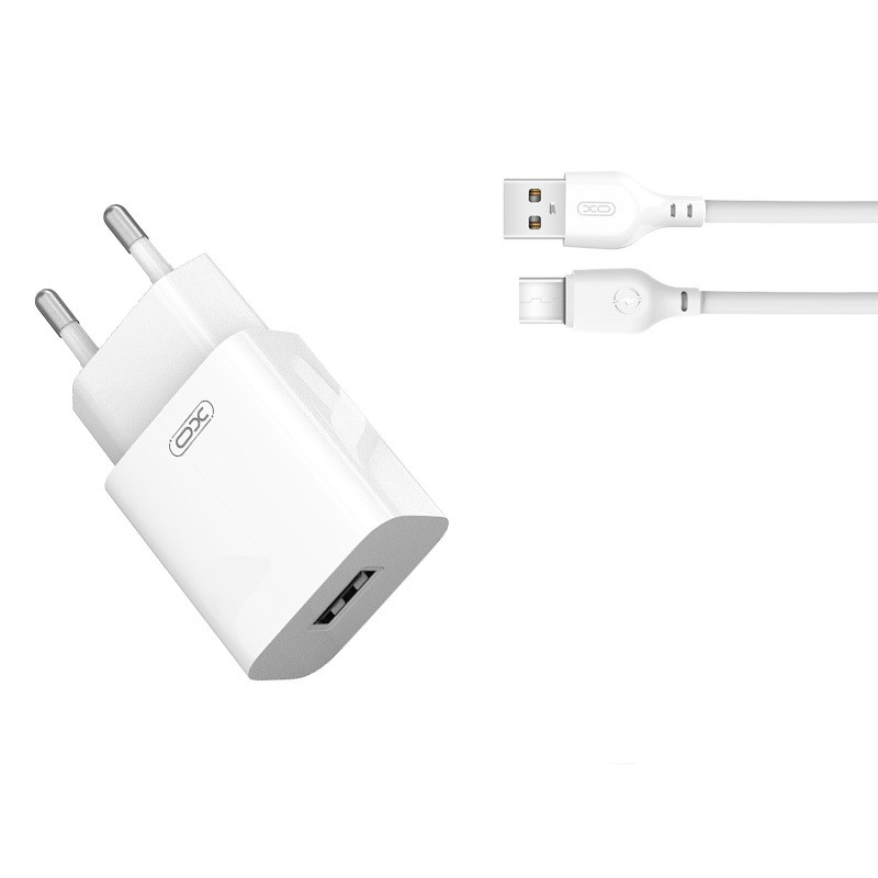 Obrazek XO ładowarka sieciowa L99 1xUSB 2,4A BIAŁA + KABEL USB/USB-C