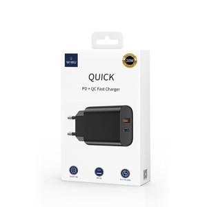 Obrazek WIWU Ładowarka Sieciowa Wi-U002 PD + QC 20W 1x USB 1x USB-C czarny