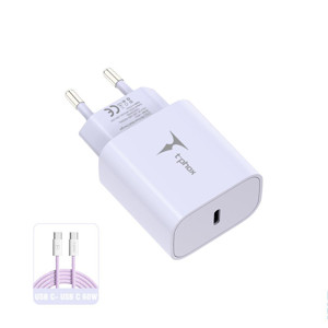 Obrazek Ładowarka sieciowa T-PHOX MODERATE SERIES T-PP11 20W + KABEL USB-C/USB-C 60W LILAC