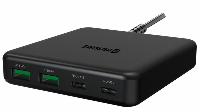 Obrazek Ładowarka sieciowa SWISSTEN GAN 65W 2xUSB-C 2xUSB Stacja ładująca na biurko