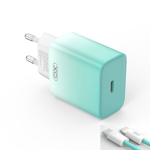 Obrazek XO ładowarka sieciowa CE18 PD 30W USB-C NIEBIESKO-BIAŁA + KABEL LIGHTNING