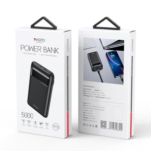 Obrazek Yesido Powerbank YP33 5 000 mAh LED, 2xUSB + USB-C + MicroUSB, BLACK / CZARNY