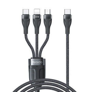 Obrazek Yesido Kabel CA89 Type-C-3w1 PD 20W 1.2m 3.5A, BLACK / CZARNY