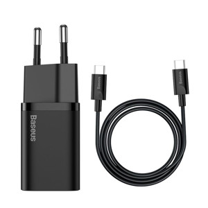 Obrazek Ładowarka sieciowa BASEUS SUPER SI USB-C/USB-C 25W 1xUSB + KABEL 1M BLACK