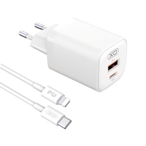 Obrazek XO ładowarka sieciowa L96 PD 30W QC 3.0 18W 1xUSB 1xUSB-C BIAŁA Kabel Lightning