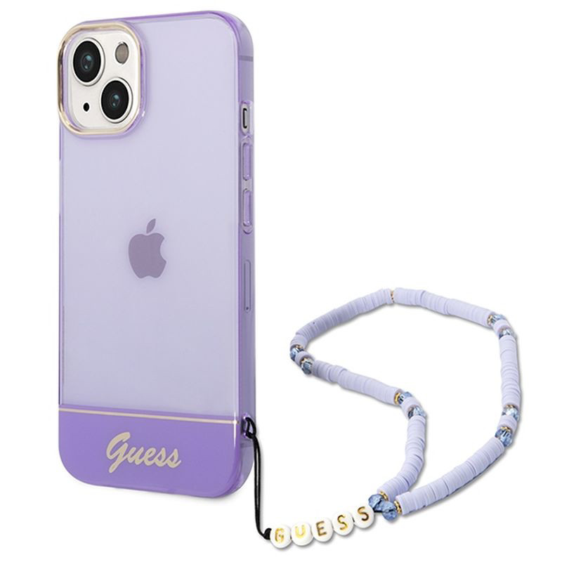 Obrazek GUESS IPHONE 14 PLUS TRANSLUCENT PEARL STRAP GUHCP14MHGCOHU FIOLET/PURPLE