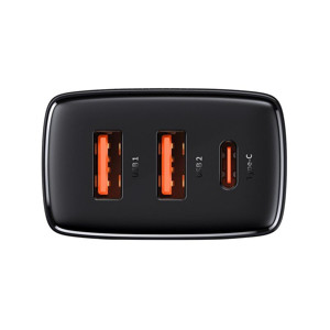 Obrazek Ładowarka sieciowa BASEUS COMPACT QC 2xUSB/USB-C PD 3A 30W CZARNA/BLACK