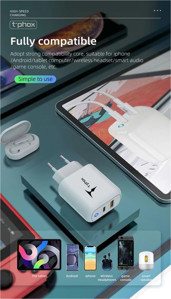 Obrazek Ładowarka sieciowa T-PHOX GLORY 45W USB/USB-C WHITE