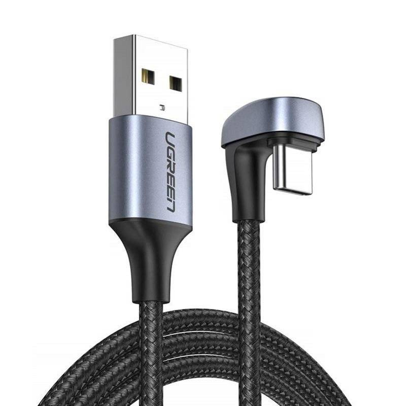 Obrazek Ugreen nylonowy kątowy kabel USB-Typ-c

1m 3 A 18 W QuickCharge AFC FCP szary