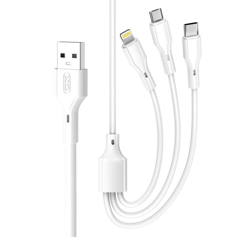 Obrazek XO KABEL NB230 3w1 USB+USB-C+microUSB+

lightning 1m 2,4A biały