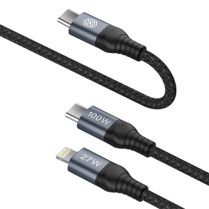 Obrazek NILLKIN DATA CABLE DUALPOWER 2w1 TYPE C PD 3.0 100W+LIGHTNING PD27W,BLACK