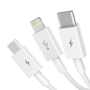 Obrazek KABEL BASEUS SUPERIOR SERIES 3w1 3.5A USB DO MICRO/USB-C/LIGHTNING 1.5M WHITE