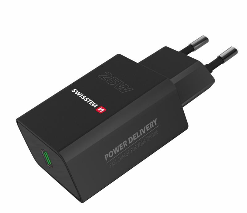 Picture of SWISSTEN CHARGER PD 25W BLACK FOR IPHONE & SAMSUNG ECO PACK