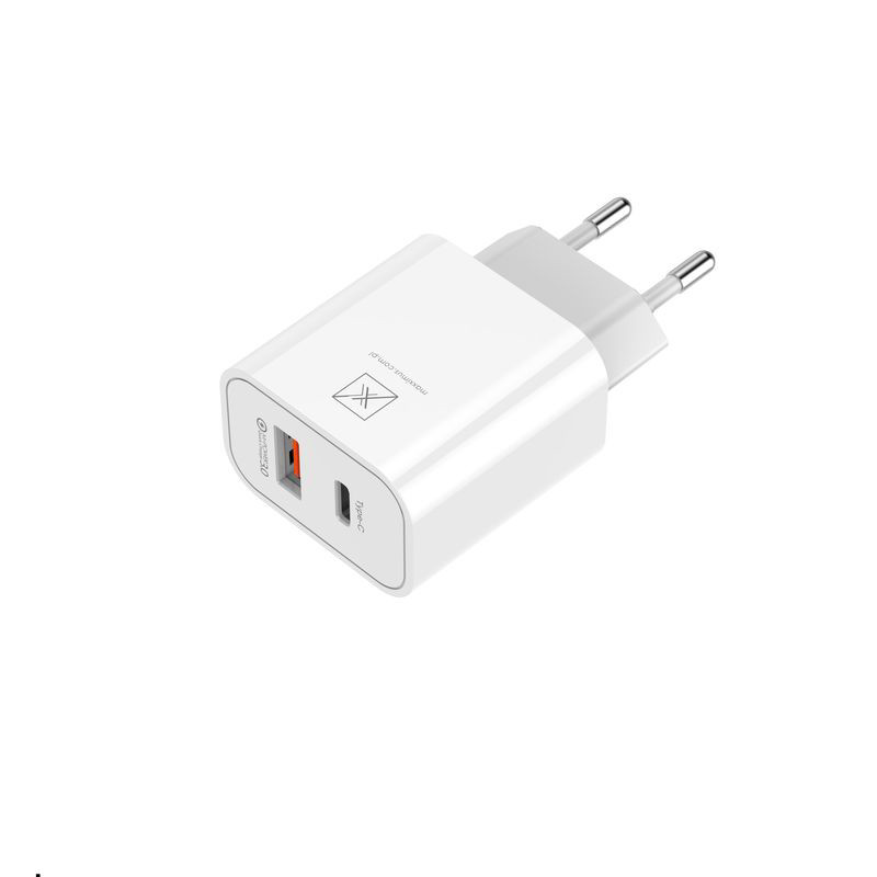 Obrazek Ładowarka SIECIOWA MX ALFA 20W PD+QC, USB-A+C + KABEL C/LIGHTNING 20W PD, WHITE/BIAŁY